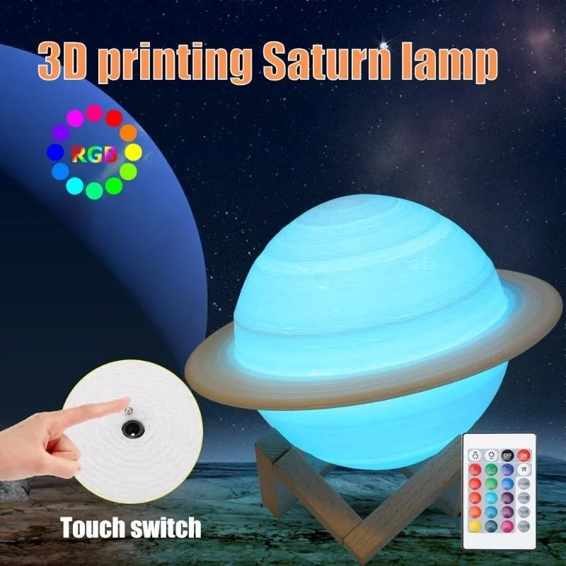 Voice Control Light Bulb - LED-Nachtlicht, 3D-Druck, Saturn-Lampe, 16 Farben, 3D-Licht