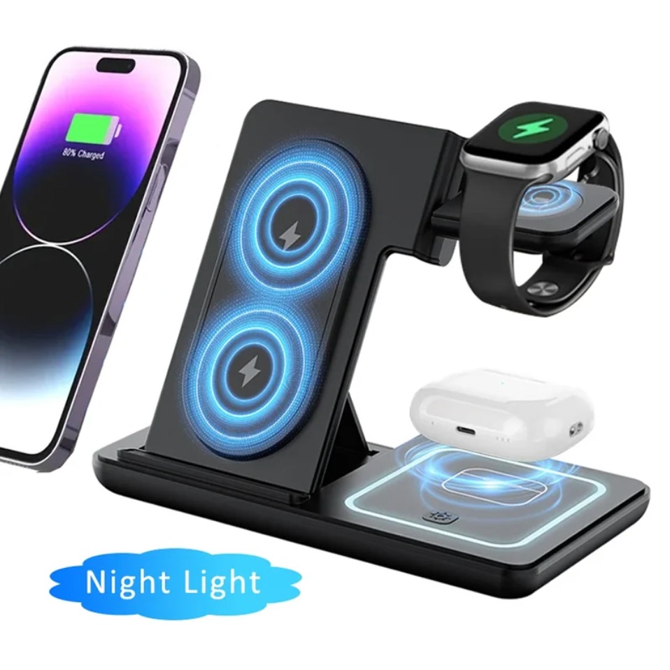 Smart Night Light - Nacht-LED-Licht 3-in-1 kabelloses Ladegerät, faltbarer Ständer